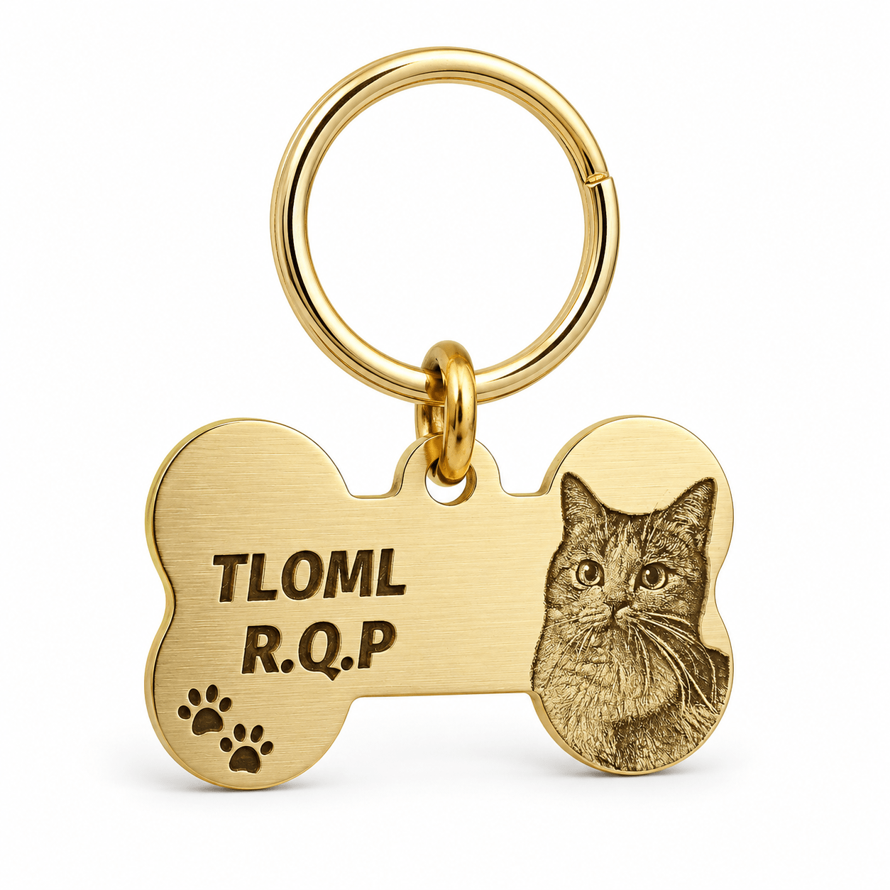 Personalized Brass Bone Pet Portrait Tag - The Purrist