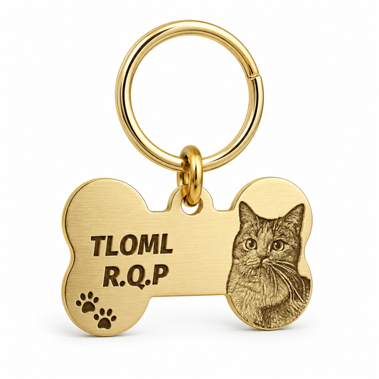 Personalized Brass Bone Pet Portrait Tag - The Purrist