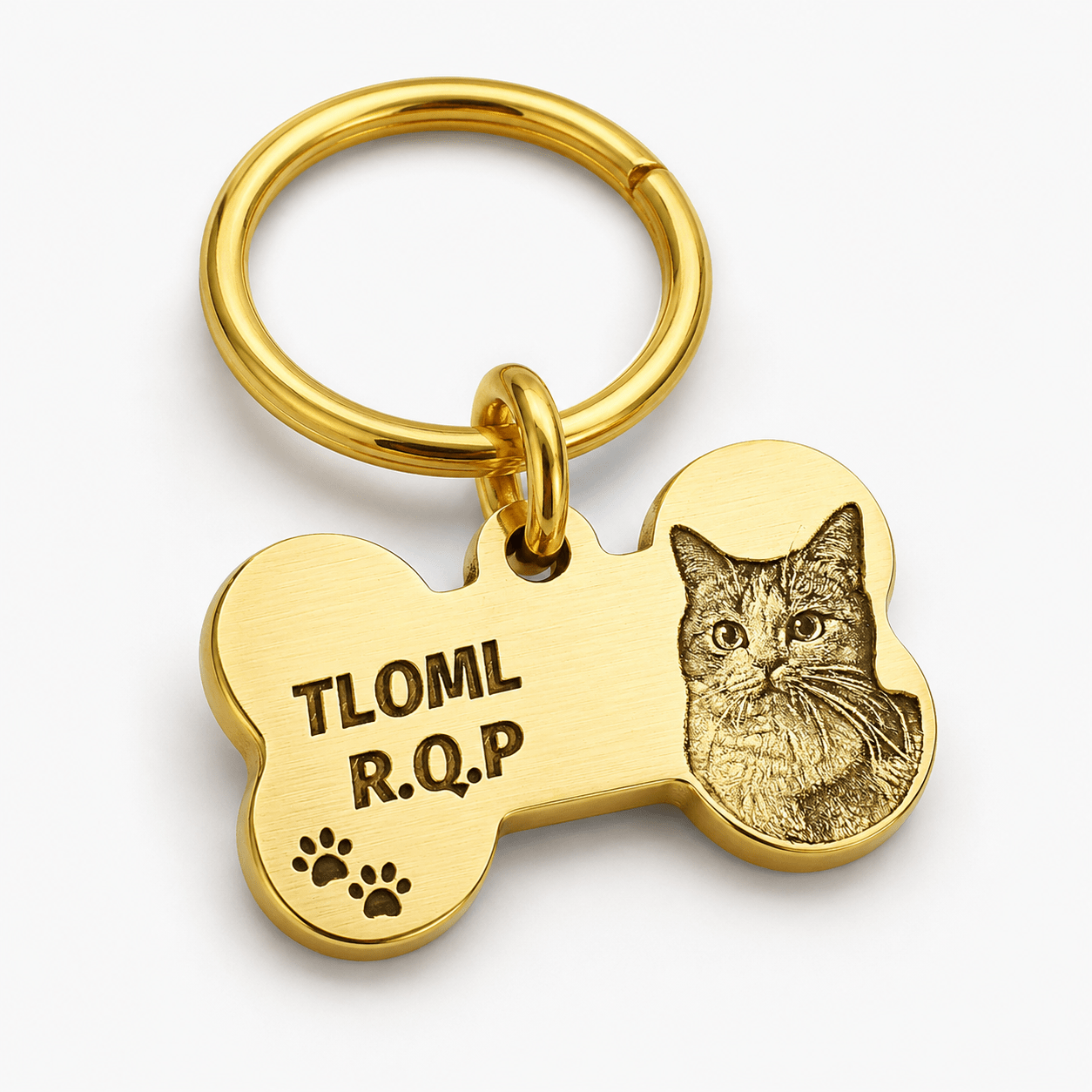 Personalized Brass Bone Pet Portrait Tag - The Purrist