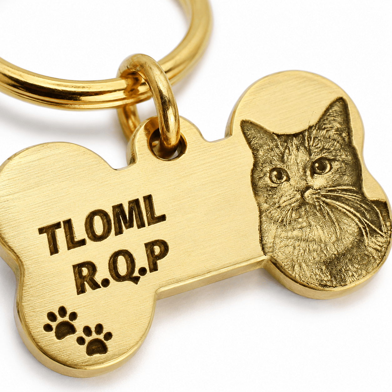 Personalized Brass Bone Pet Portrait Tag - The Purrist