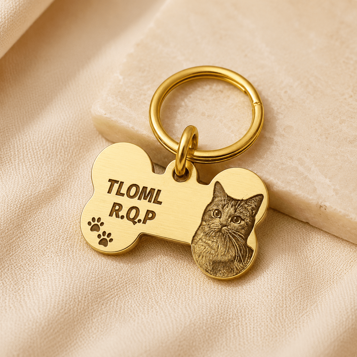 Personalized Brass Bone Pet Portrait Tag - The Purrist
