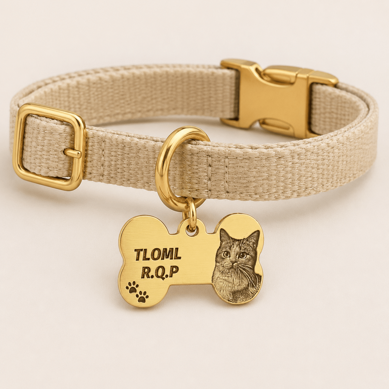 Personalized Brass Bone Pet Portrait Tag - The Purrist