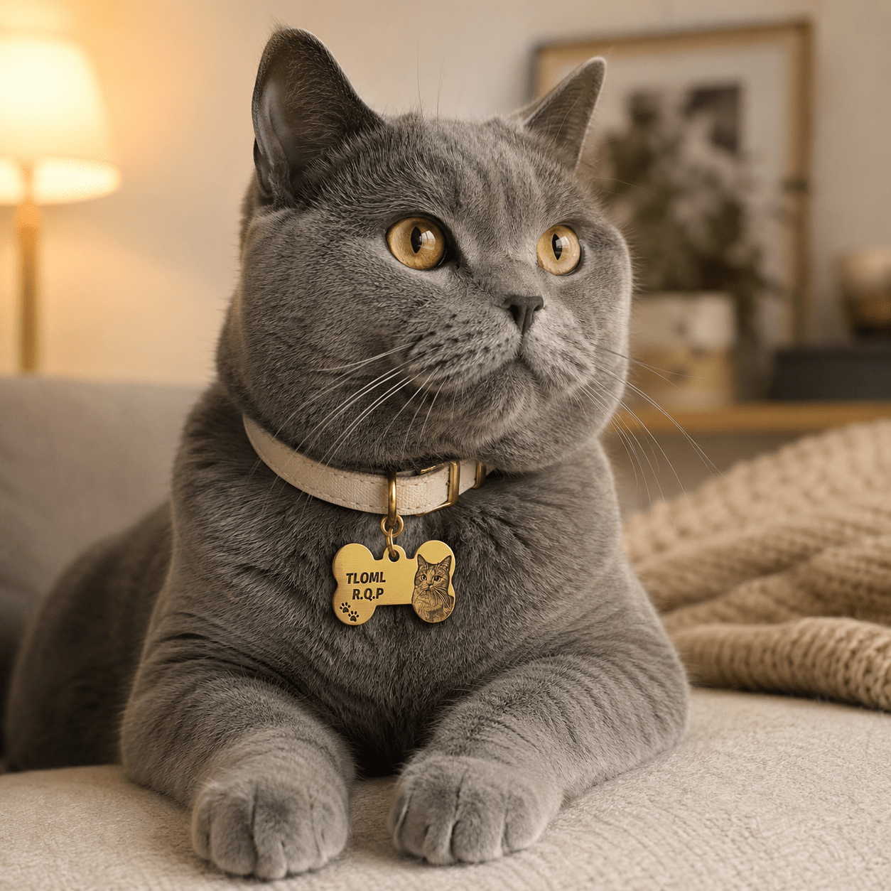 Personalized Brass Bone Pet Portrait Tag - The Purrist