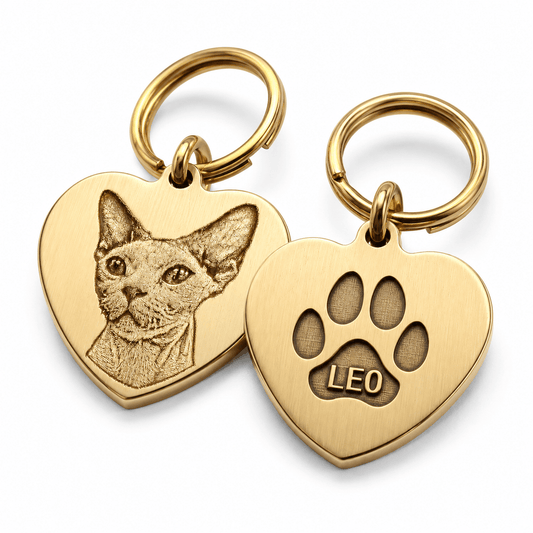 Personalized Brass Heart Pet Portrait Tag - The Purrist