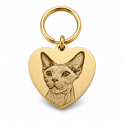 Personalized Brass Heart Pet Portrait Tag - The Purrist