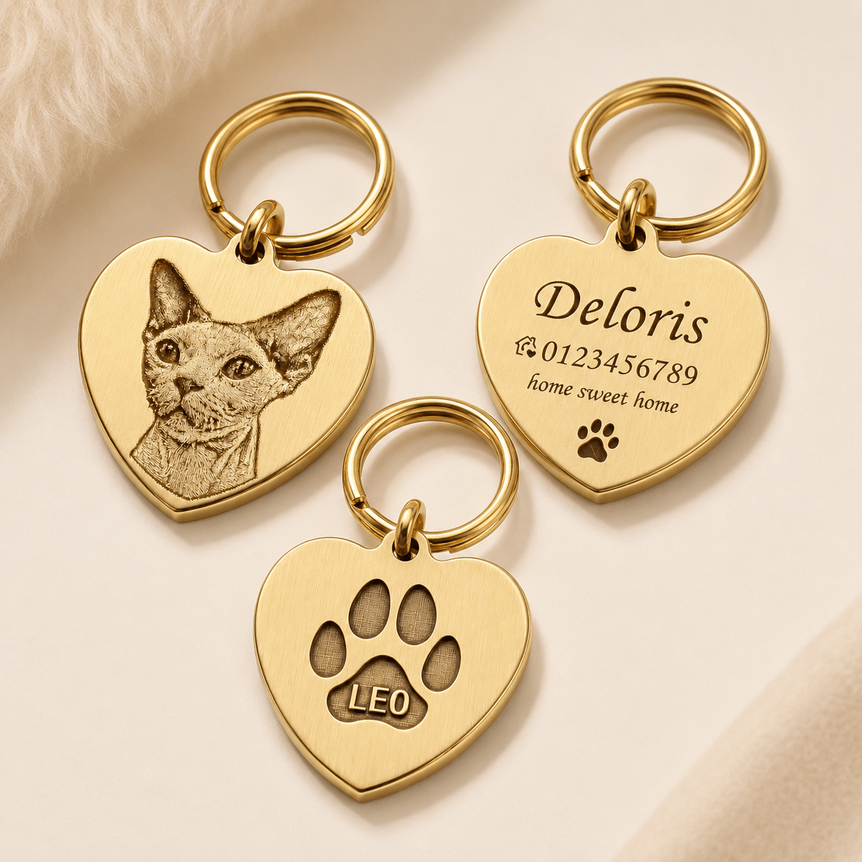 Personalized Brass Heart Pet Portrait Tag - The Purrist