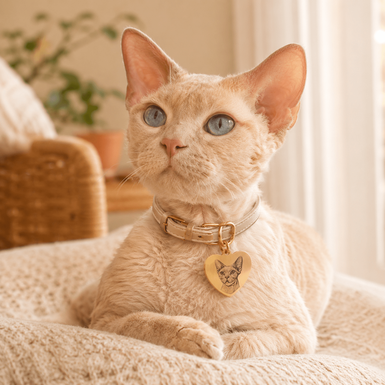 Personalized Brass Heart Pet Portrait Tag - The Purrist