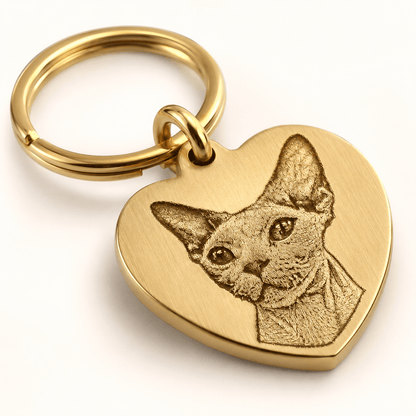 Personalized Brass Heart Pet Portrait Tag - The Purrist