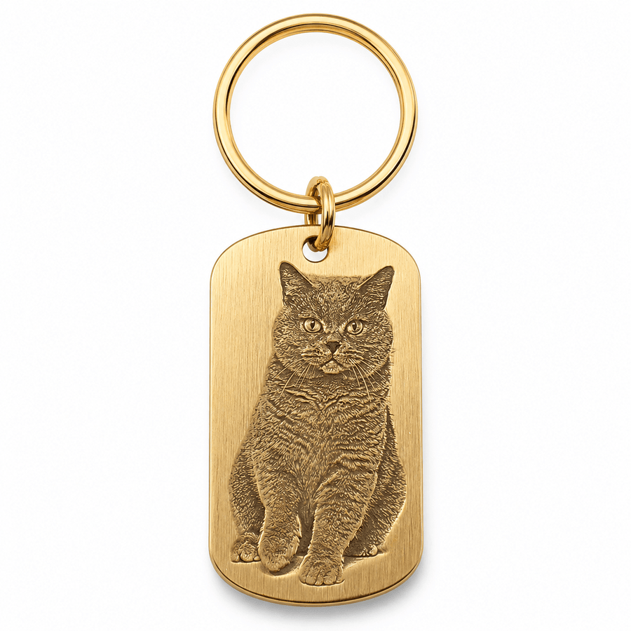 Personalized Brass Rectangle Pet Portrait Tag - The Purrist