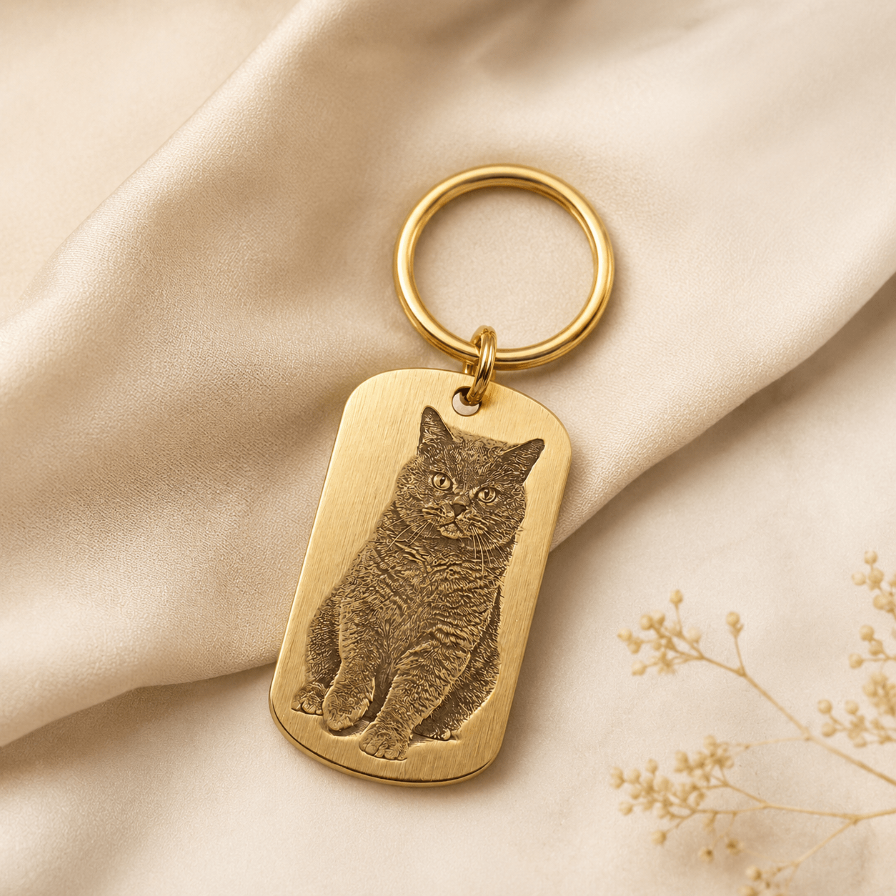 Personalized Brass Rectangle Pet Portrait Tag - The Purrist