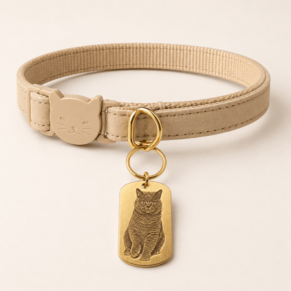 Personalized Brass Rectangle Pet Portrait Tag - The Purrist