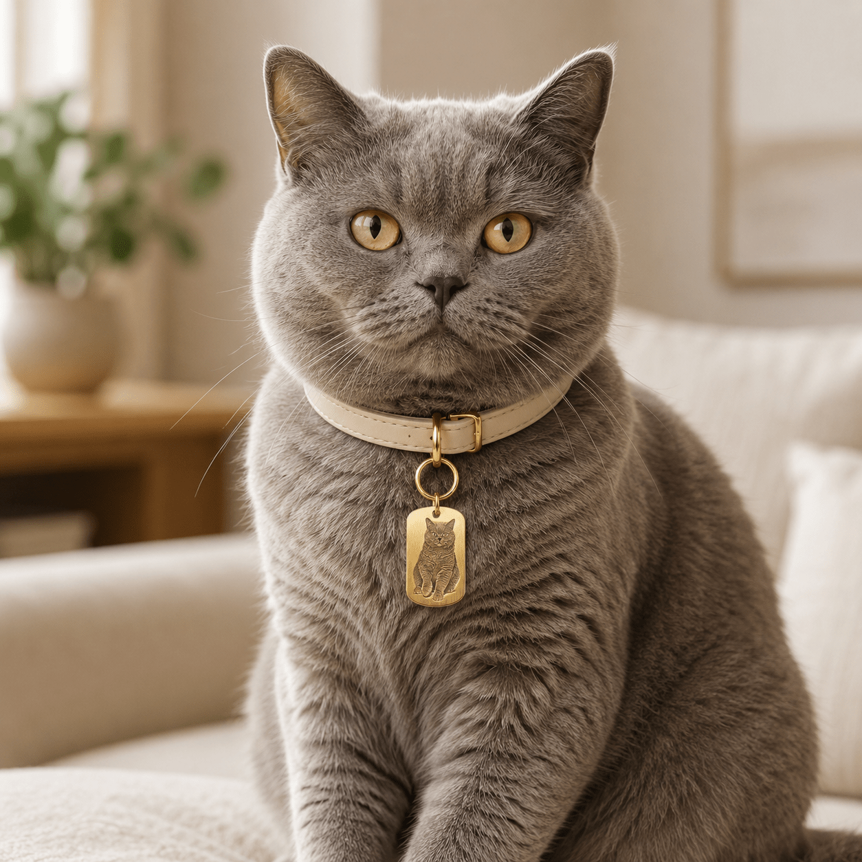 Personalized Brass Rectangle Pet Portrait Tag - The Purrist