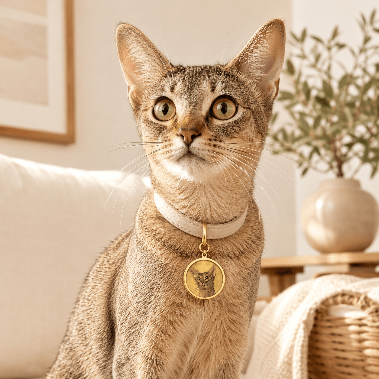 Personalized Brass Round Pet ID Tag - The Purrist